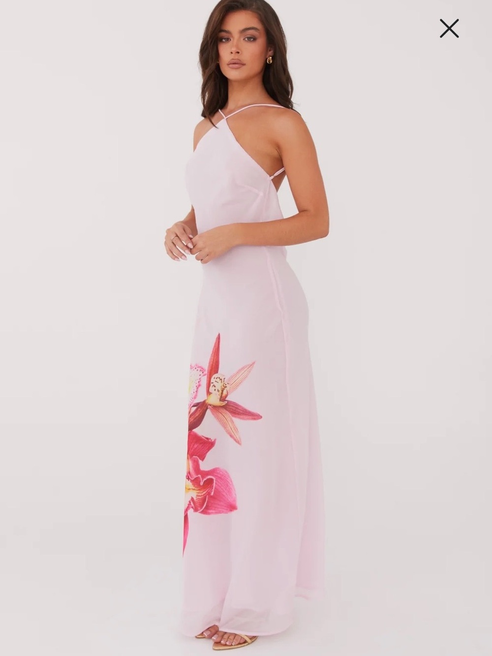 Peppermayo Pale Pink Strappy Maxi Dress with Floral Print